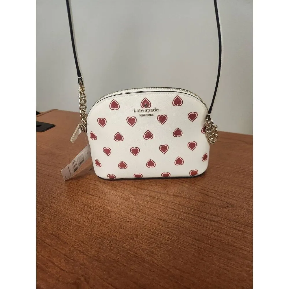 NWT Kate Spade Heart- Double Zip Crossbody- Milk Glass and red hearts (R)